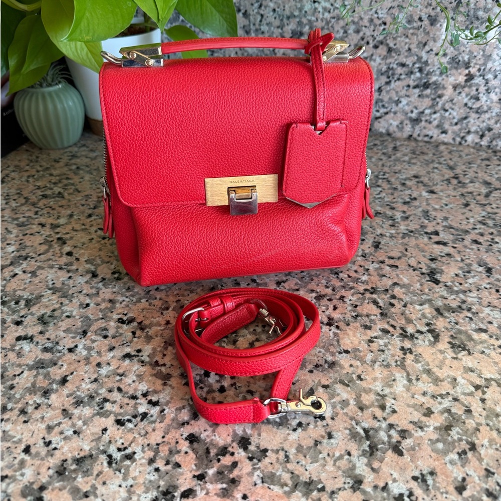 Balenciaga Le Dix Hot Coral / Red Leather Handbag